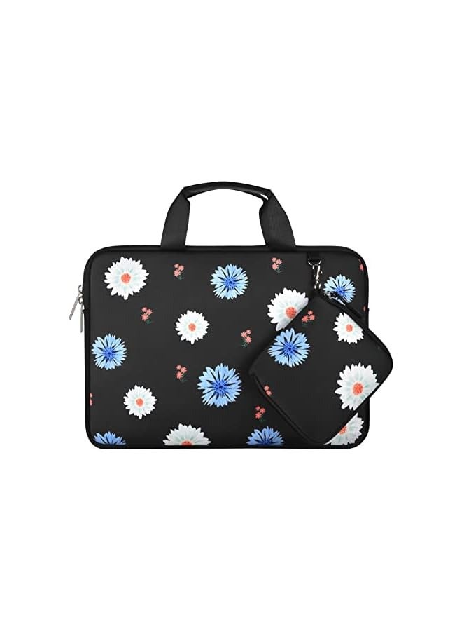 Laptop Sleeve Compatible with MacBook Air/Pro, 13-13.3 inch Notebook, Compatible with MacBook Pro 14 inch 2021 M1 A2442, Calliopsis Flower Neoprene Carrying Bag with Handle & Small Case, Black