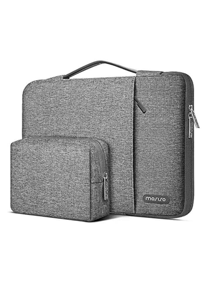 360 Protective Laptop Sleeve Compatible with MacBook Air/Pro, 13-13.3 inch Notebook, Compatible with MacBook Pro 14 inch 2021 2022 M1 A2442, Vertical Bag with Small Case&Trolley Belt, Gray