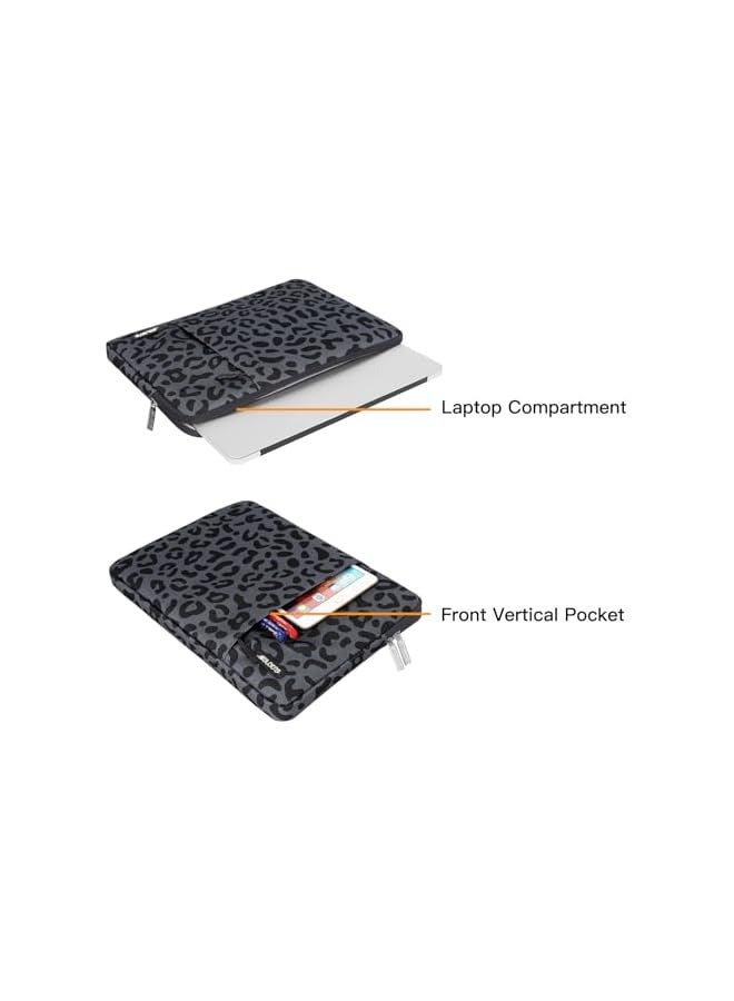 Laptop Sleeve Compatible with MacBook Air/Pro, 13-13.3 inch Notebook, Compatible with MacBook Pro 14 inch 2023-2021 A2779 M2 A2442 M1, Leopard Grain Polyester Vertical Bag with Pocket, Black