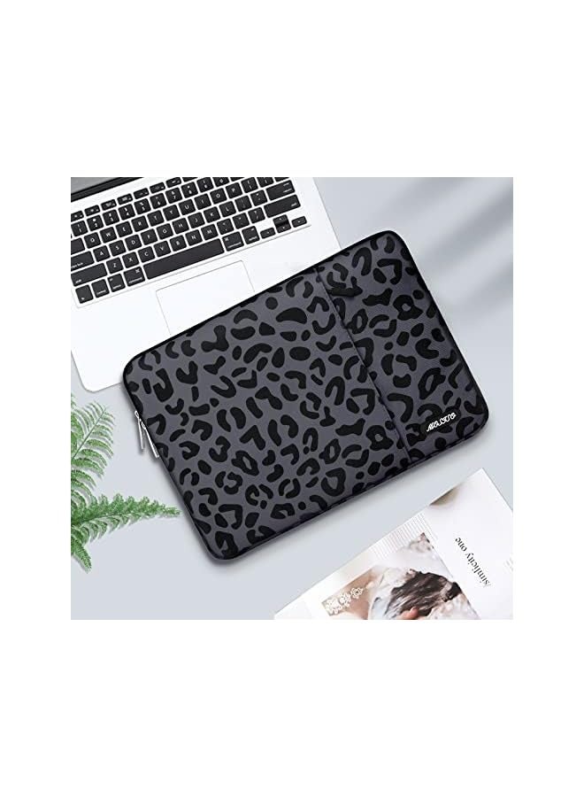 Laptop Sleeve Compatible with MacBook Air/Pro, 13-13.3 inch Notebook, Compatible with MacBook Pro 14 inch 2023-2021 A2779 M2 A2442 M1, Leopard Grain Polyester Vertical Bag with Pocket, Black