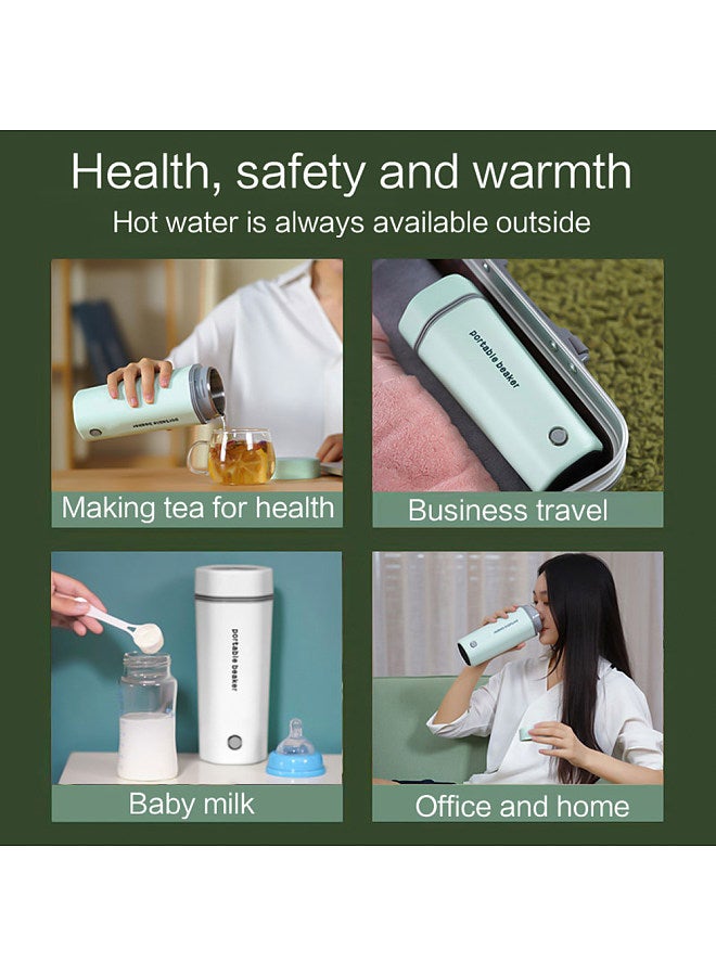 Portable Electric Kettle for Boiling Water, 350ML Travel Beaker, Tea Kettle, Hot Water Boiler, Stainless Steel, Automatic Shut Off, for Making Tea Coffee Baby Milk