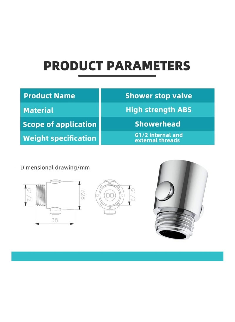 Shower Head Shut Off Valve Button Type Shower Water Flow Control Valve with G1/2 Universal Size for Bathroom Shower Arm and Hose or Bidet Sprayer