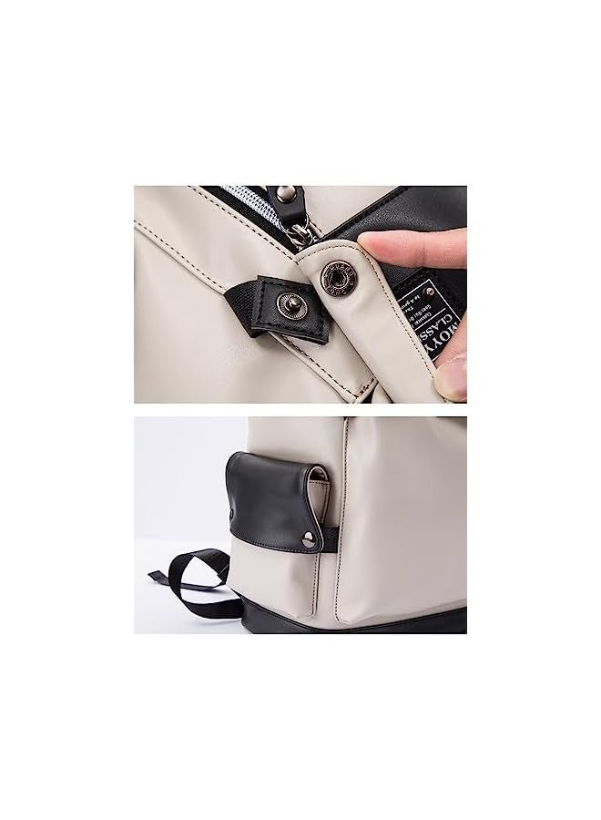 Vintage Leather Backpack for Men, Business Laptop Backpack with USB Charging & Headphone Port, 15.6 inch College School Student Bookbag Waterproof Luggage Backpack for Men Travel Work Commute Casual