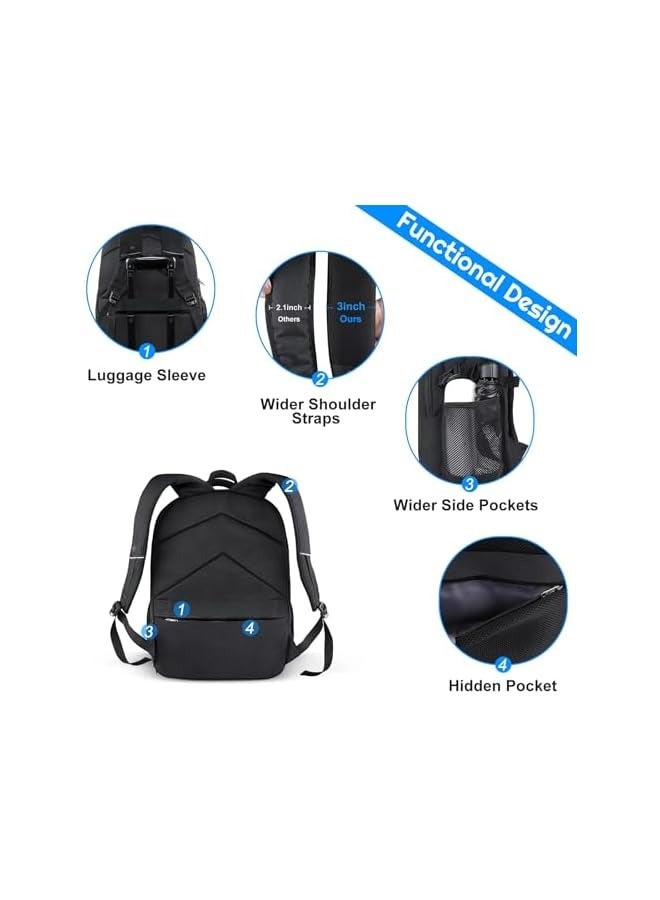 Men's Backpack for 17.3 Inch Laptop Travel Anti-Theft Waterproof Large Capacity Backpack for Business Travel School - Black