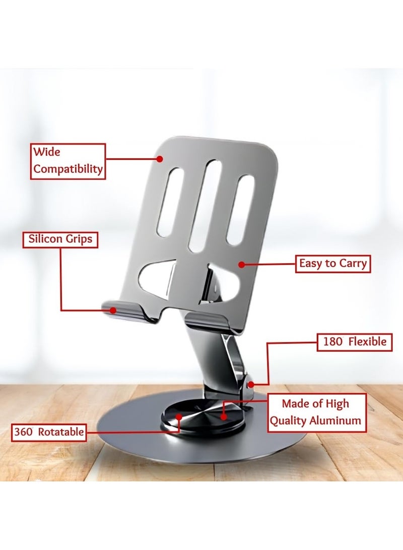 Mobile Stand For Table Made By Aluminium Metal Tablet Stand Table Top 360° Rotational And Foldable. Charging Point Compatible