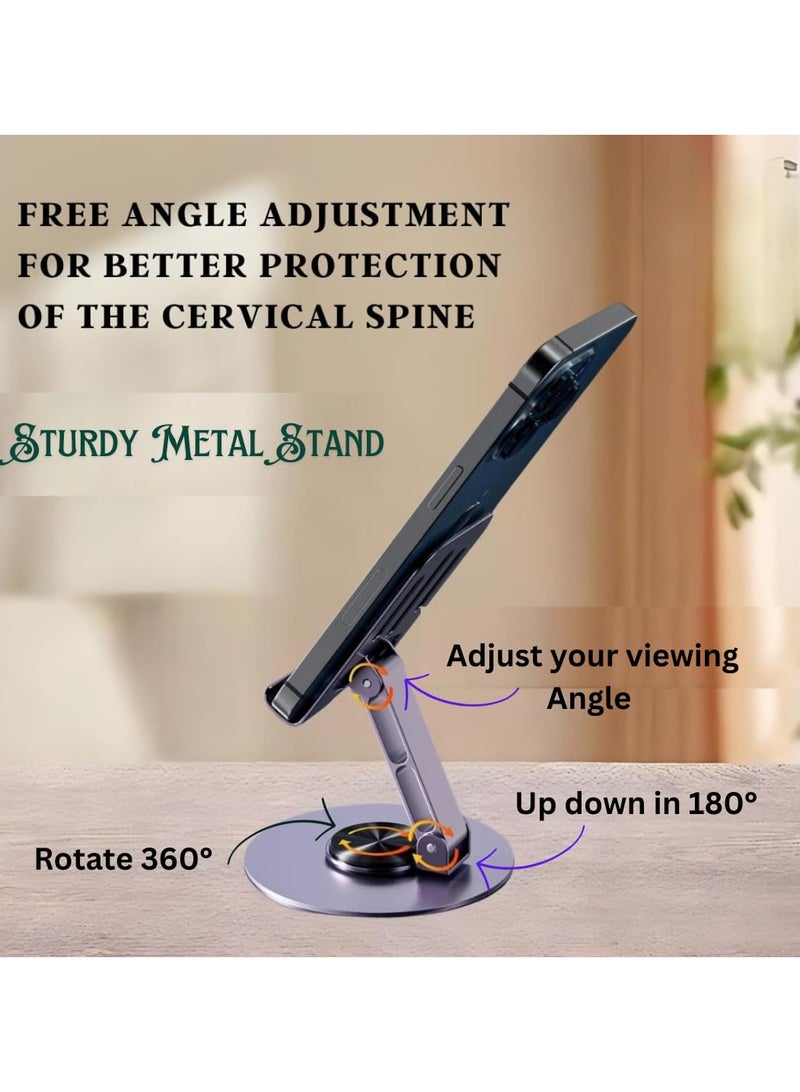 Mobile Stand For Table Made By Aluminium Metal Tablet Stand Table Top 360° Rotational And Foldable. Charging Point Compatible