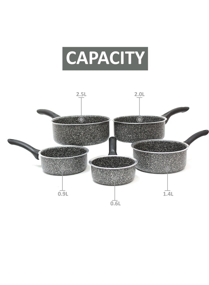 Set of 5 Non-Stick Milk Pots with Grippy Handles Lavilla Prime Series