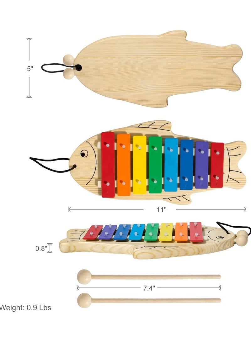 Xylophone For Baby Toddler Fish Shape Wooden Xylophone With 2 Mallets Educational & Preschool Learning Percussion Instrument Professional Tuning Musical Toys For Kids Aged