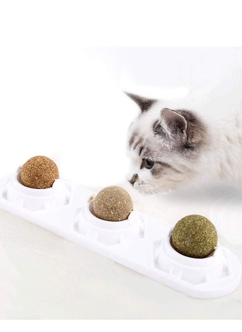 Catnip Squash Ball Toy 3 in 1 Rotatable Cat Snacks Edible with Natural Healthy Silver Vine Hair Chewing Clean Teeth Toys