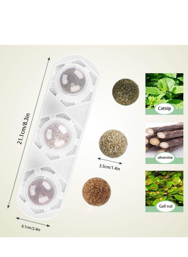 Catnip Squash Ball Toy 3 in 1 Rotatable Cat Snacks Edible with Natural Healthy Silver Vine Hair Chewing Clean Teeth Toys