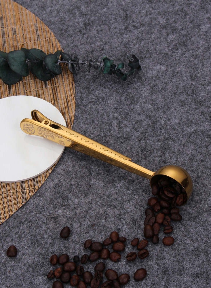 Coffee Spoon With Clip Gold 18x4cm