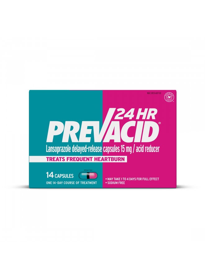 Prevacid 24HR Lansoprazole Delayed-Release Capsules, 15 mg/Acid Reducer, Proton Pump Inhibitor (PPI) for Heartburn Relief, 14 Count