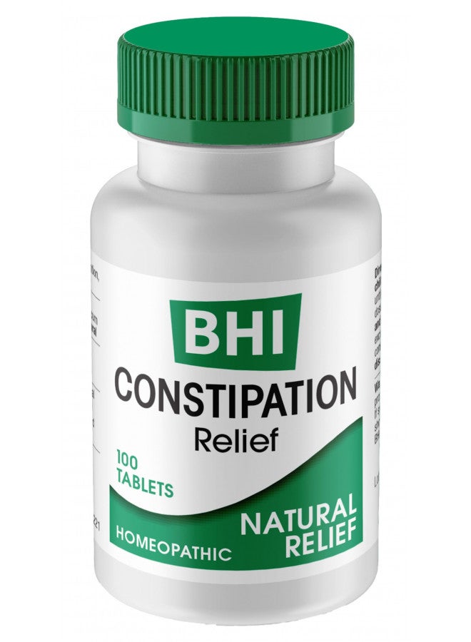 BHI Constipation Relief Natural Safe Targeted Homeopathic Active Ingredients Relieve Bloat Discomfort, Bowel Back-Up & Irregularity for Women & Men - 100 Tablets