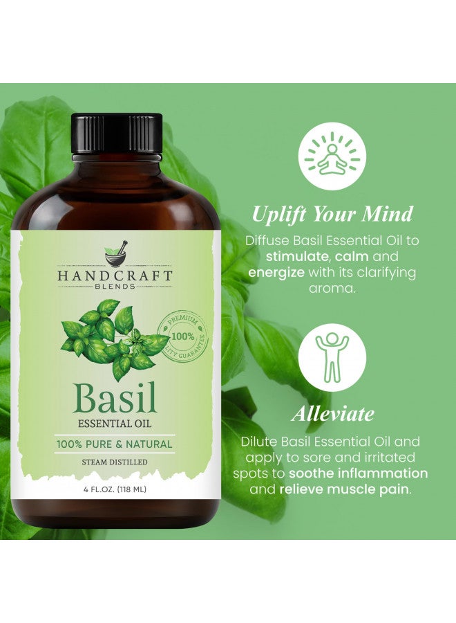 Handcraft Basil Essential Oil - 100% Pure and Natural - Premium Therapeutic Grade with Premium Glass Dropper - Huge 4 fl. Oz