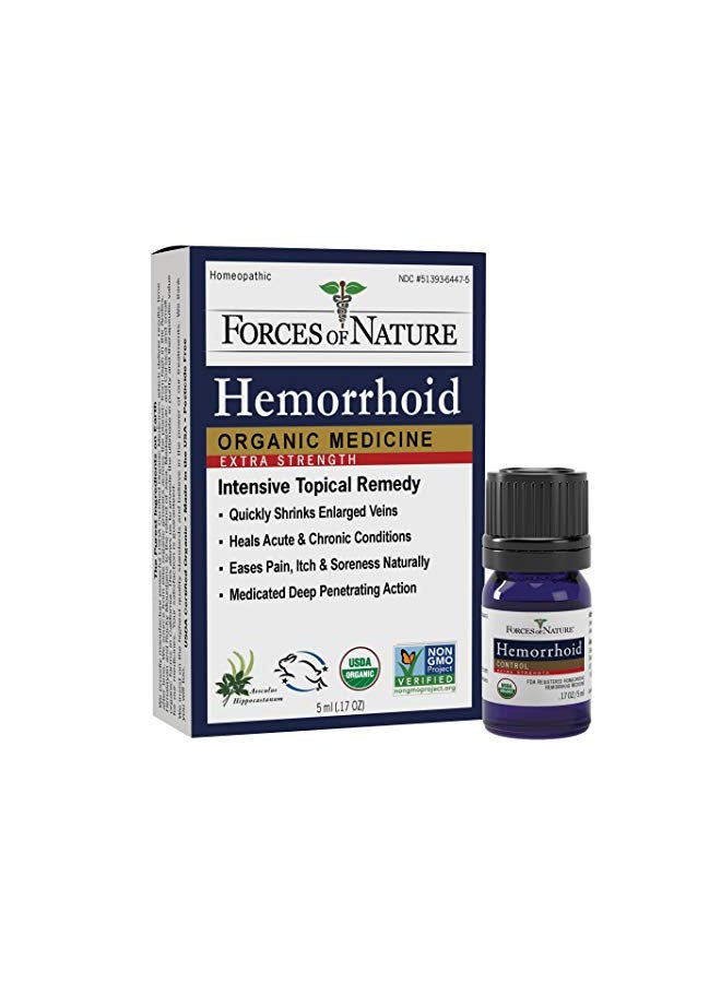 Forces of Nature Natural, Organic, Hemorrhoid Extra Strength Relief (5ml) Non GMO, No Harmful Chemicals -Quickly Shrink Enlarged Veins, Ease Pain, Soreness, Itching Associated with Hemorrhoids