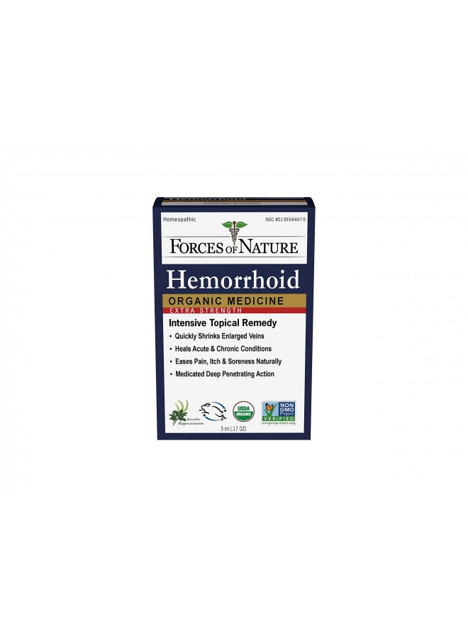 Forces of Nature Natural, Organic, Hemorrhoid Extra Strength Relief (5ml) Non GMO, No Harmful Chemicals -Quickly Shrink Enlarged Veins, Ease Pain, Soreness, Itching Associated with Hemorrhoids