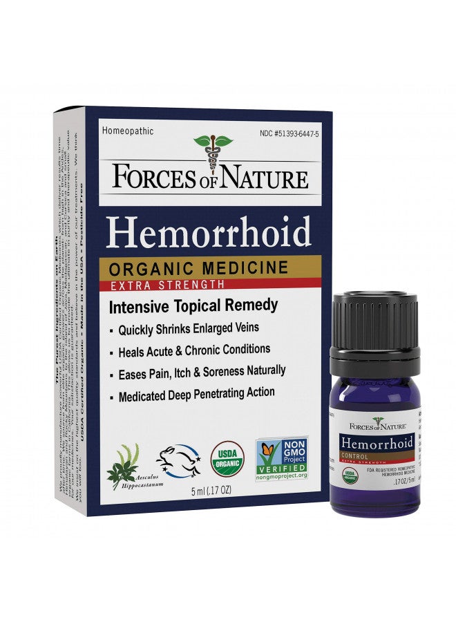 Forces of Nature Natural, Organic, Hemorrhoid Extra Strength Relief (5ml) Non GMO, No Harmful Chemicals -Quickly Shrink Enlarged Veins, Ease Pain, Soreness, Itching Associated with Hemorrhoids