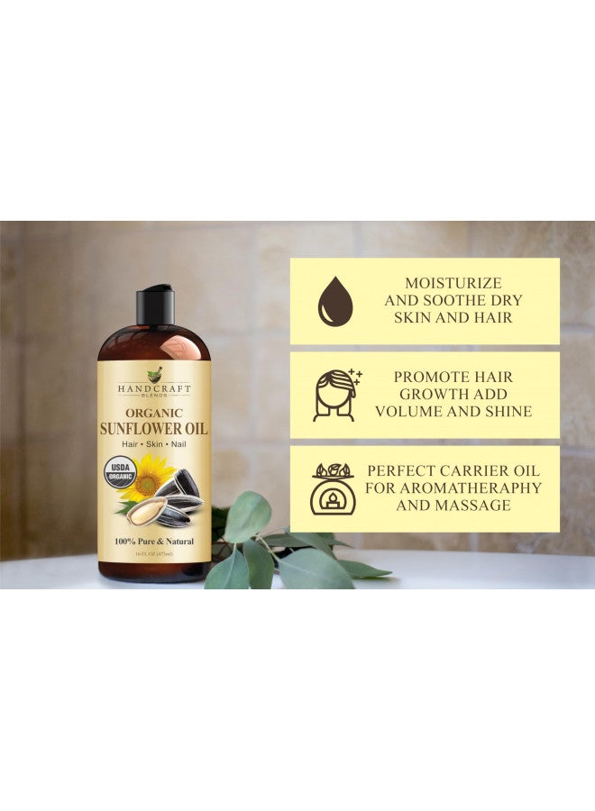 Handcraft Sunflower Oil 100% Pure and Natural Premium Quality Cold Pressed Carrier Oil for Essential Oils, Massage Oil, Moisturizing Skin and Hair 16 fl. Oz