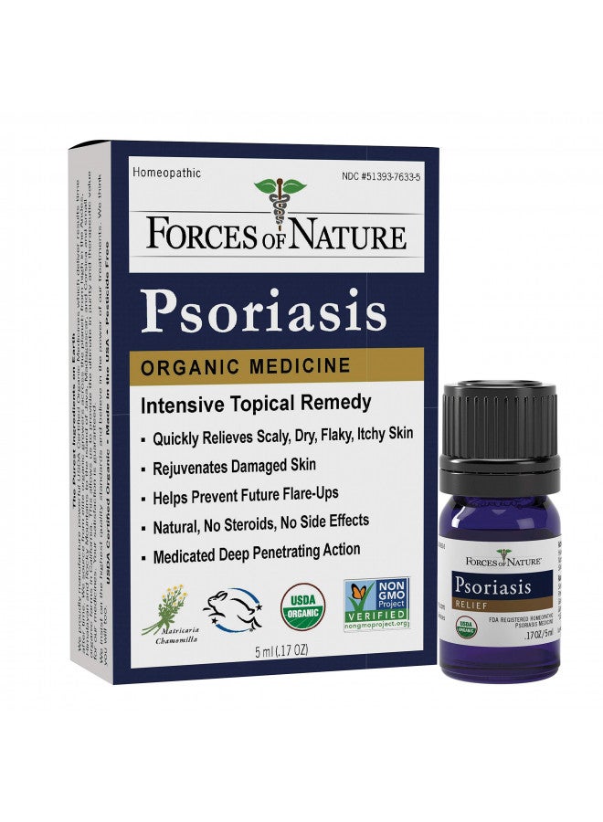 Forces of Nature -Natural, Organic Psoriasis Treatment (5ml) Non GMO, No Chemicals Fast Acting Relief for Itchy, Scaly, Red, Flaking, Inflamed Skin Associated with Psoriasis, Dandruff, Dermatitis