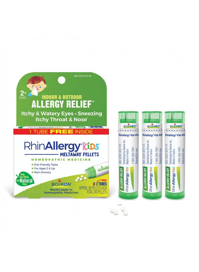 Boiron RhinAllergy Kids Pellets for Relief from Allergy Symptoms of Sneezing, Runny Nose, and Itchy Eyes or Throat - 3 Count (240 Pellets)