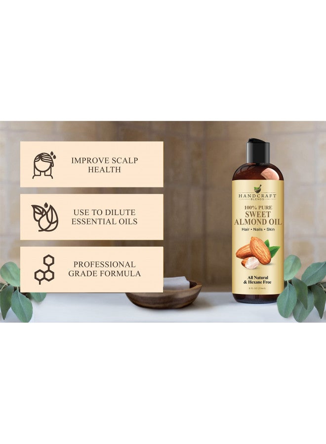 Handcraft Blends Sweet Almond Oil - 100% Pure and Natural - Premium Therapeutic Grade Carrier Oil for Essential Oils - Massage Oil for Aromatherapy - Body Oil and Hair Oil - 8 fl. oz