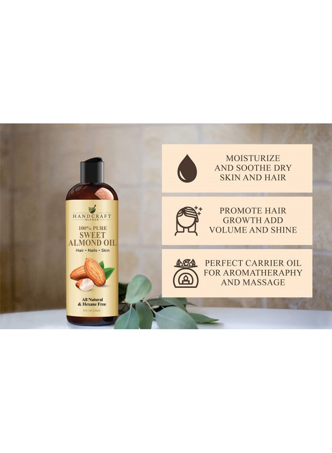 Handcraft Blends Sweet Almond Oil - 100% Pure and Natural - Premium Therapeutic Grade Carrier Oil for Essential Oils - Massage Oil for Aromatherapy - Body Oil and Hair Oil - 8 fl. oz