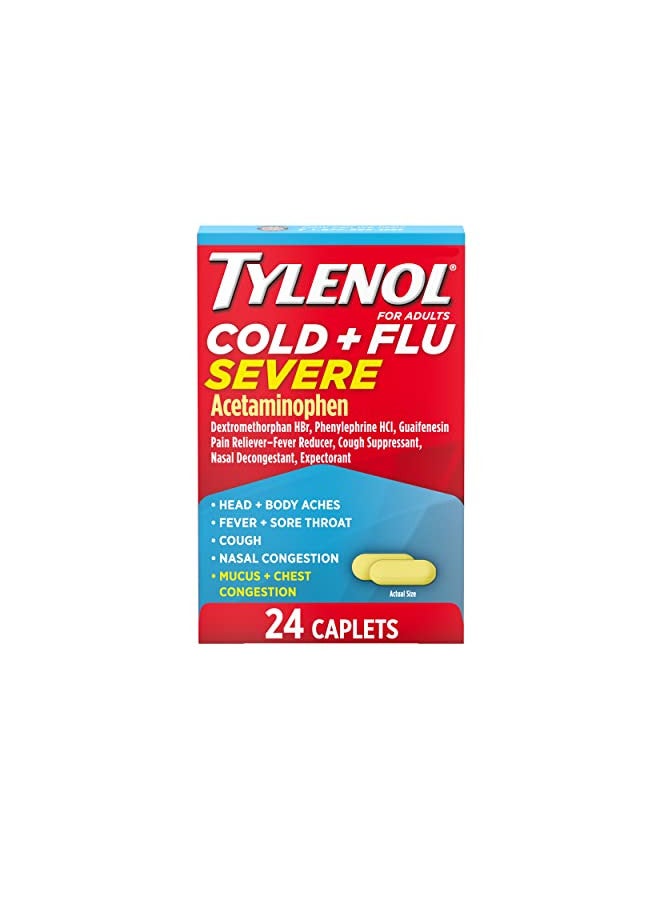 Tylenol Cold + Flu Severe Medicine Caplets for Fever, Pain, Cough & Congestion, 24 ct.