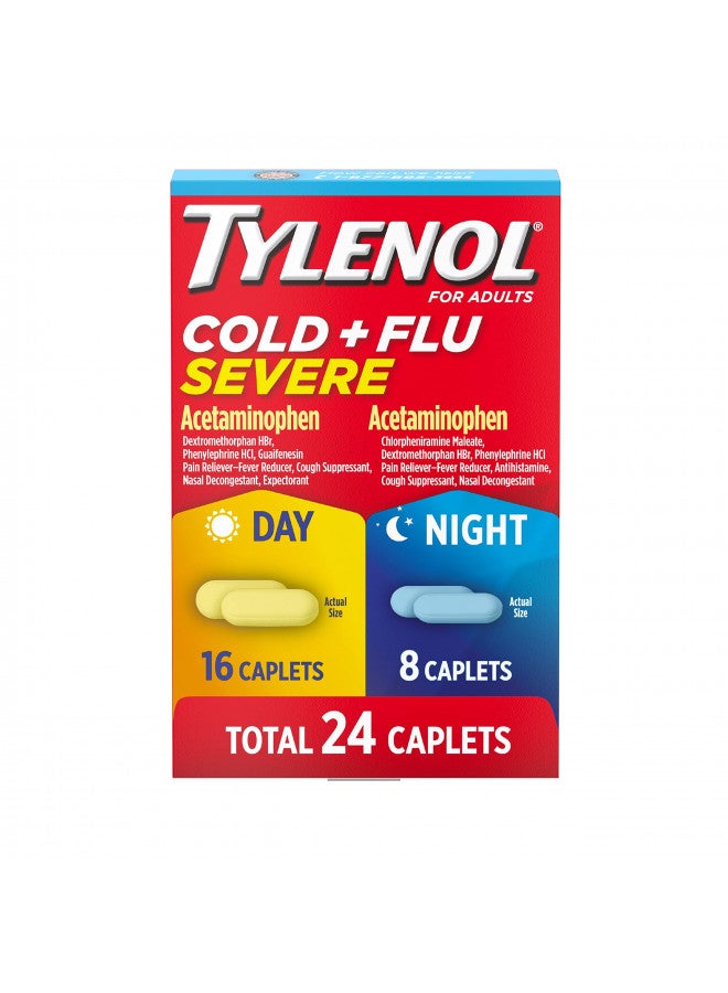 Tylenol Cold + Flu Severe Day & Night Caplets for Fever, Pain, Cough & Congestion Relief, 24 Count