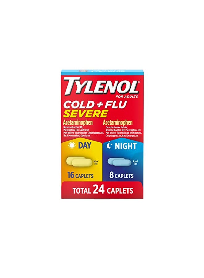 Tylenol Cold + Flu Severe Day & Night Caplets for Fever, Pain, Cough & Congestion Relief, 24 Count