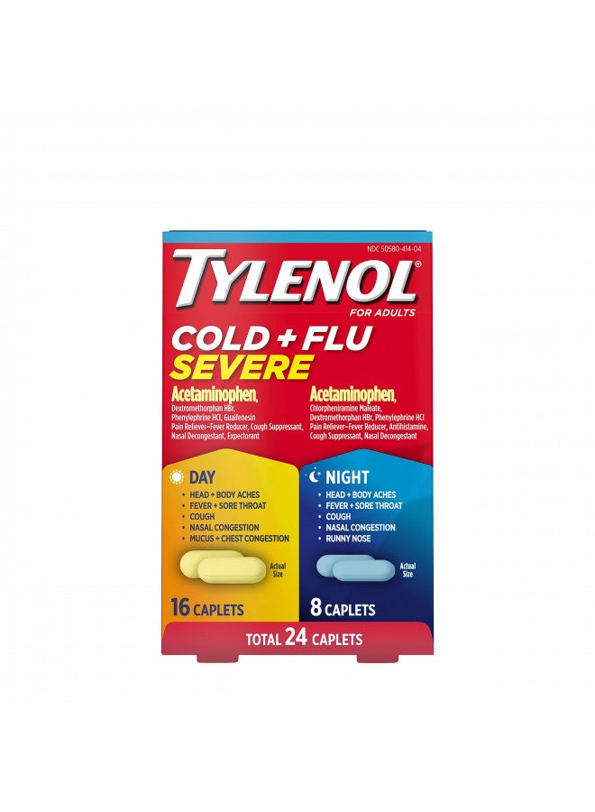 Tylenol Cold + Flu Severe Day & Night Caplets for Fever, Pain, Cough & Congestion Relief, 24 Count