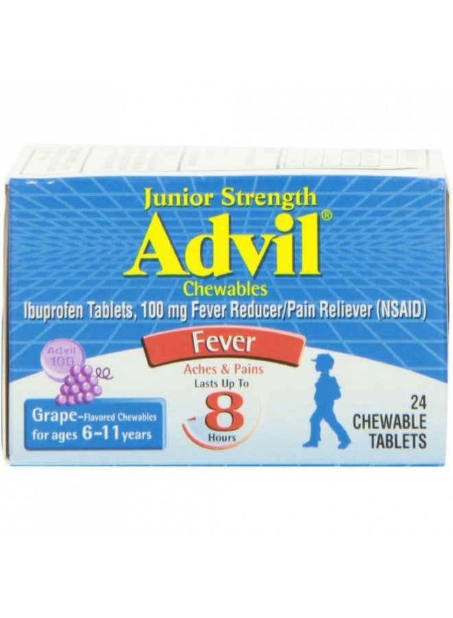 Advil Junior Strength Chewable Ibuprofen Pain Reliever and Fever Reducer, Children's Ibuprofen for Pain Relief, Grape - 24 Count (Pack of 2)