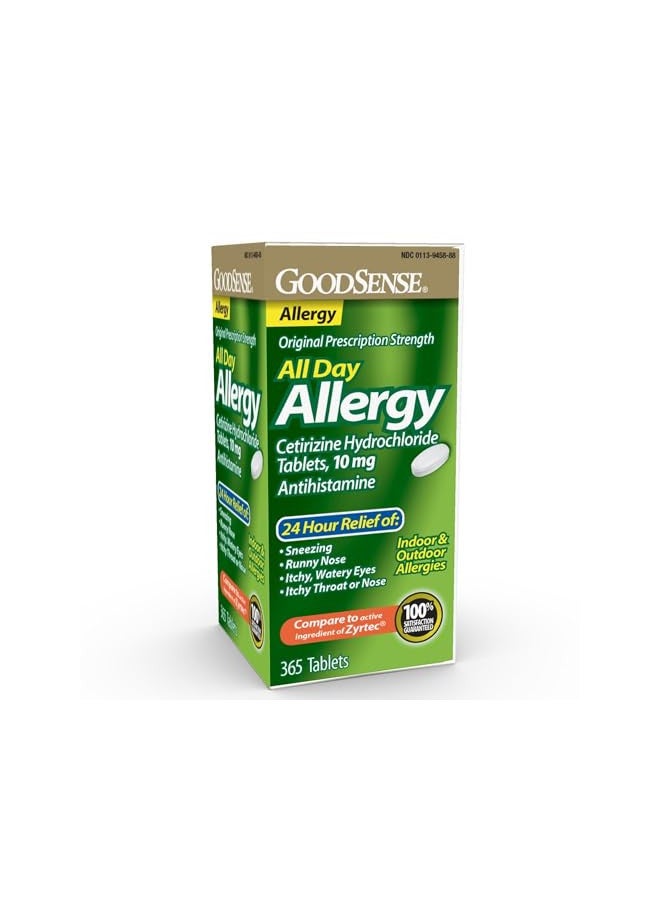 GoodSense All Day Allergy, Compare to Zyrtec, Cetirizine Hydrochloride Tablets, 10 mg, Antihistamine, 365 Count