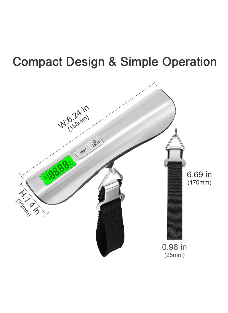 Digital Hanging Luggage Scale - Portable Handheld Baggage Scale with 110 Lbs Capacity, Green Backlight LCD Display, Auto Data Lock Function for Travel Suitcases and Weighing Needs.