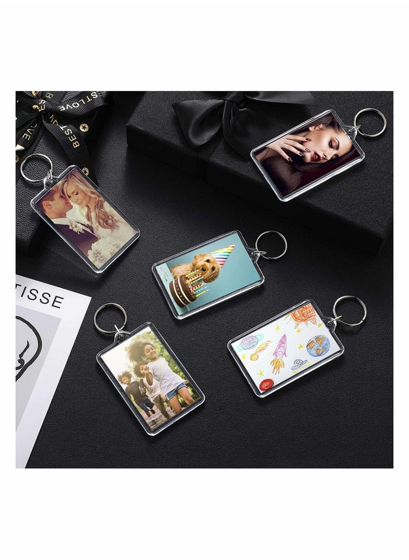 Acrylic Photo Frame Keychain Holder, 50 Pieces Insert Keychain, Clear Picture Keychains Key Chain, Snap-In Custom Keyring for DIY Projects