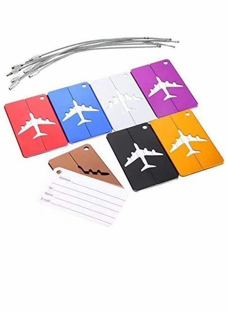 Luggage Tags, 7 Pack Aluminium Alloy Travel Suitcase Identifier Tags, Multicolor Luggage Bag Labels Baggage Name Address Label Accessories with Screw Chain