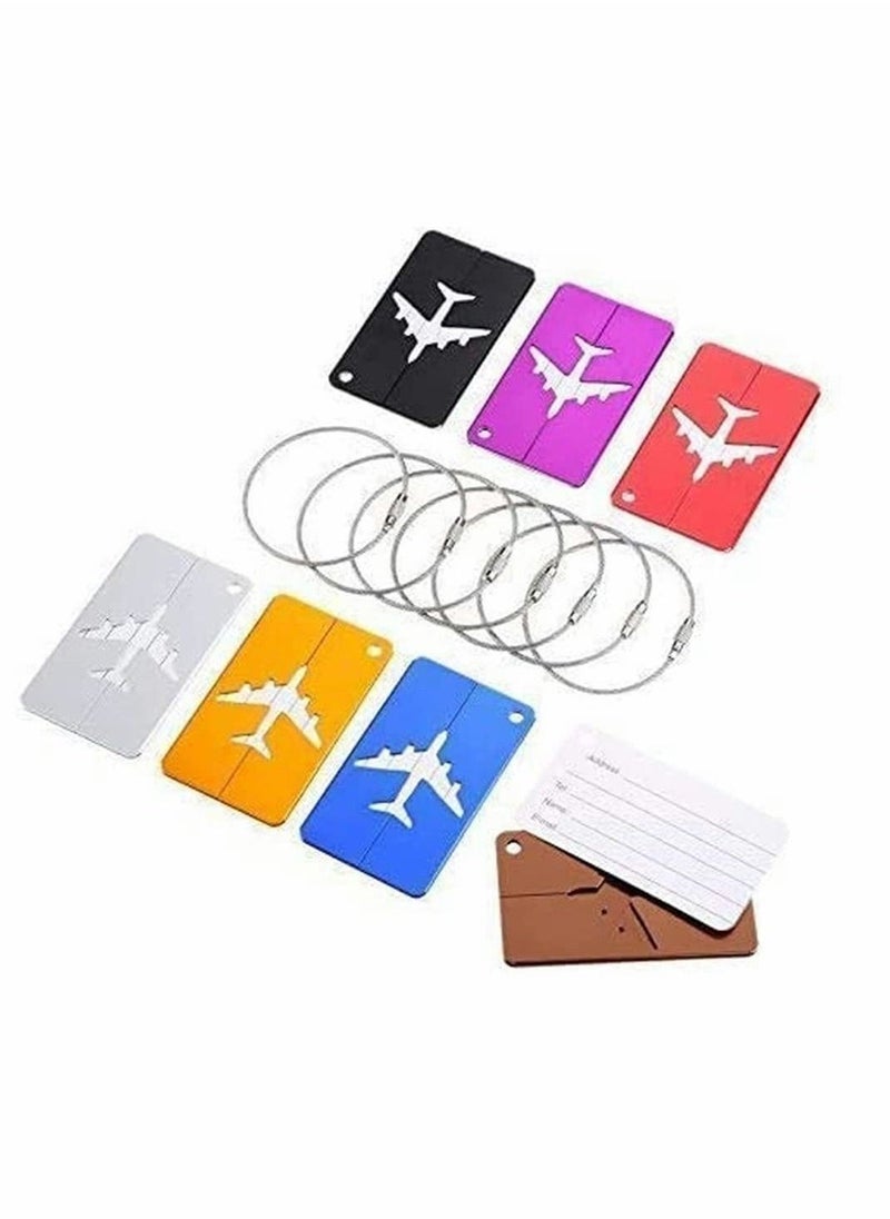 Luggage Tags, 7 Pack Aluminium Alloy Travel Suitcase Identifier Tags, Multicolor Luggage Bag Labels Baggage Name Address Label Accessories with Screw Chain