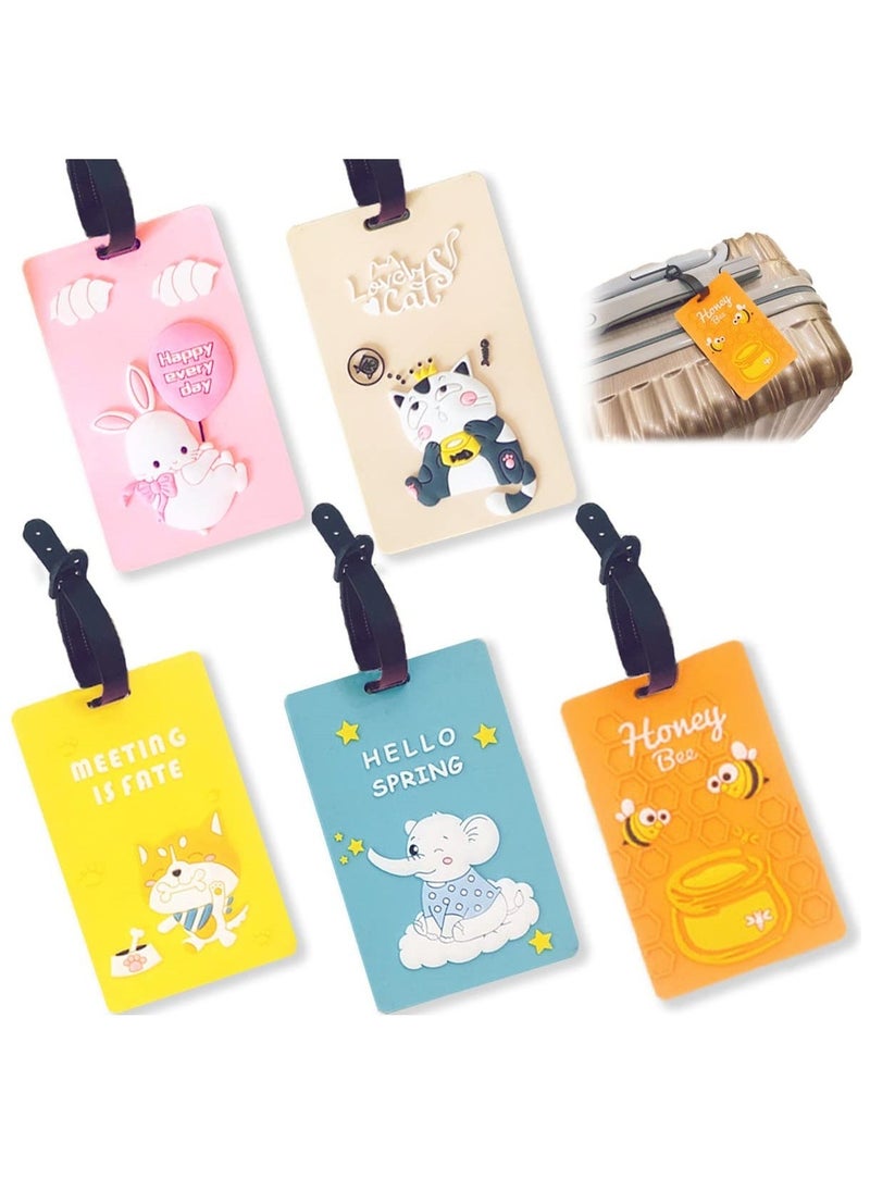 Luggage Tags for Suitcases, Cute Cartoon Waterproof PVC Soft Rubber Suitcase Tags, Fashion Travel Labels, Cruise Tag Holder, Prevent Loss 5 Pcs