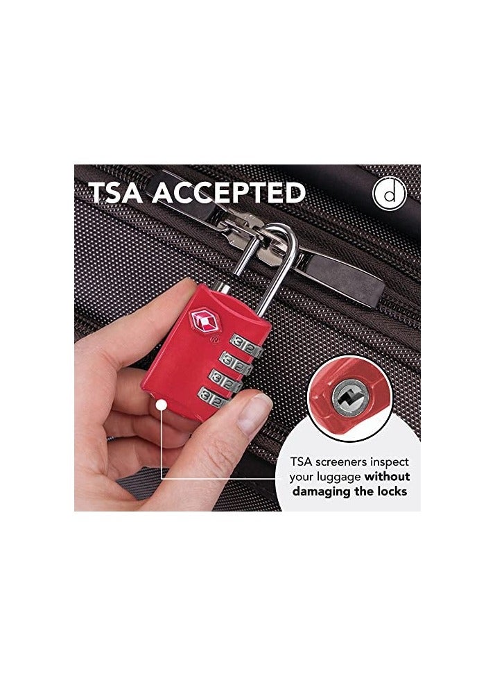 FARSH TSA Luggage Locks (Pack of 2) - 4 Digit Combination Steel Padlocks, Red