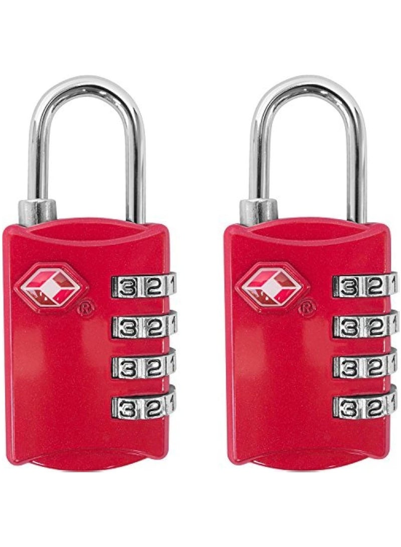 FARSH TSA Luggage Locks (Pack of 2) - 4 Digit Combination Steel Padlocks, Red