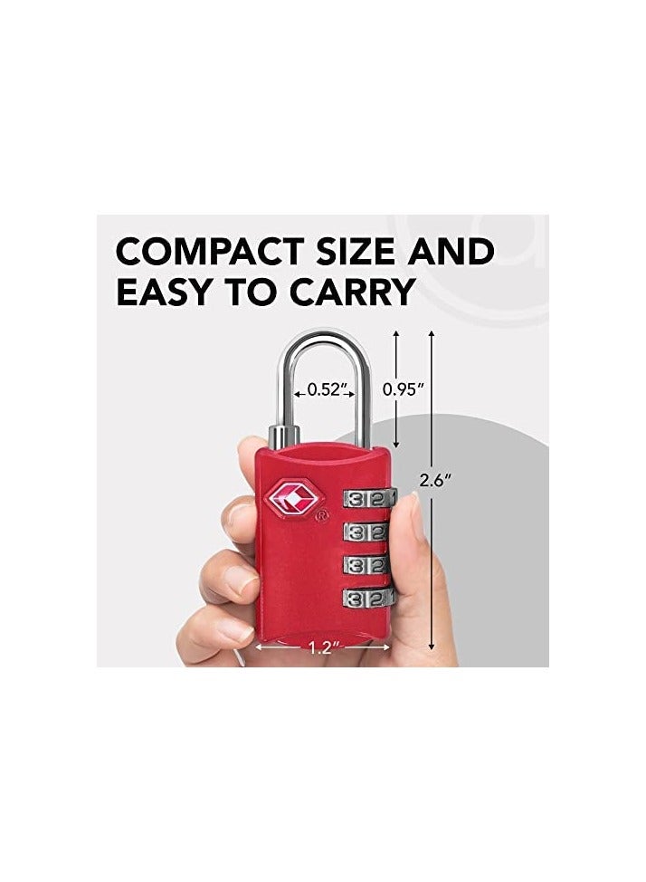 FARSH TSA Luggage Locks (Pack of 2) - 4 Digit Combination Steel Padlocks, Red