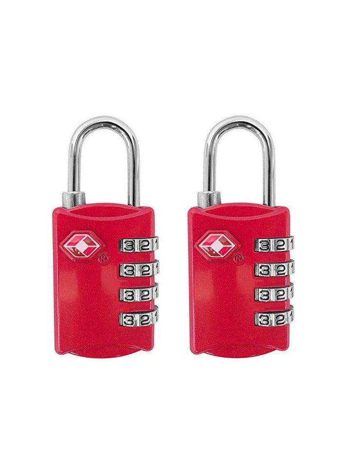 FARSH TSA Luggage Locks (Pack of 2) - 4 Digit Combination Steel Padlocks, Red