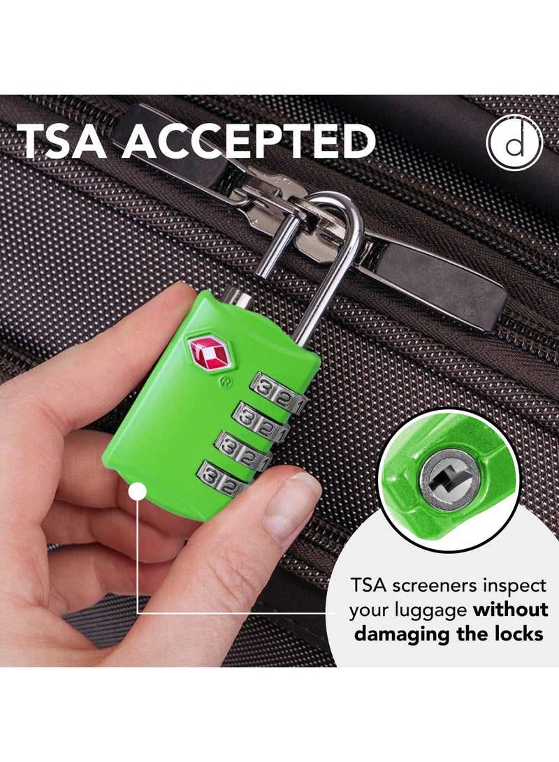 FARSH TSA Luggage Locks with 4 Digit Combination Steel Padlocks (Green) Pack of 2