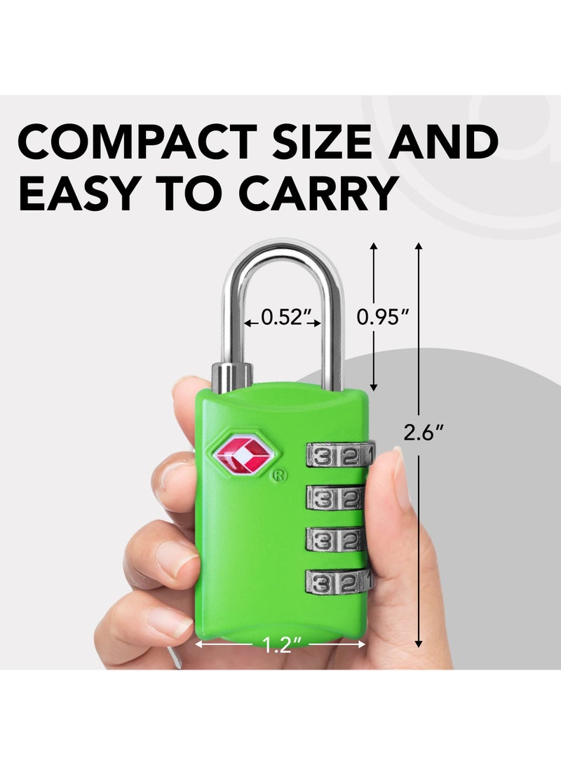 FARSH TSA Luggage Locks with 4 Digit Combination Steel Padlocks (Green) Pack of 2