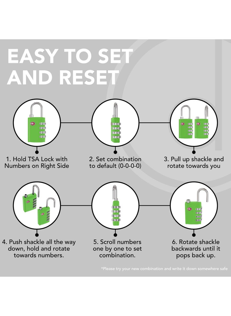 FARSH TSA Luggage Locks with 4 Digit Combination Steel Padlocks (Green) Pack of 2