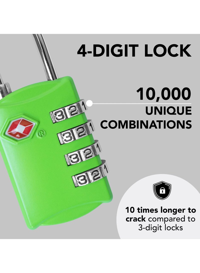 FARSH TSA Luggage Locks with 4 Digit Combination Steel Padlocks (Green) Pack of 2