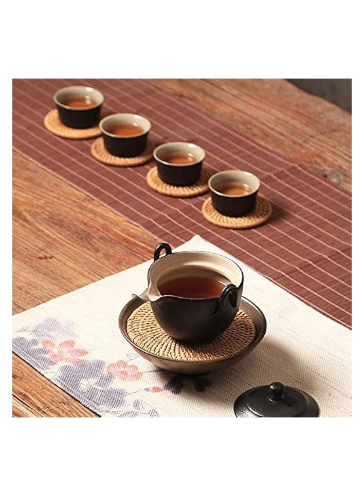 6pcs/lot Creative drink Coasters set for kungfu tea accessories round tableware Placemat Dish mat Rattan Weave cup mat pad