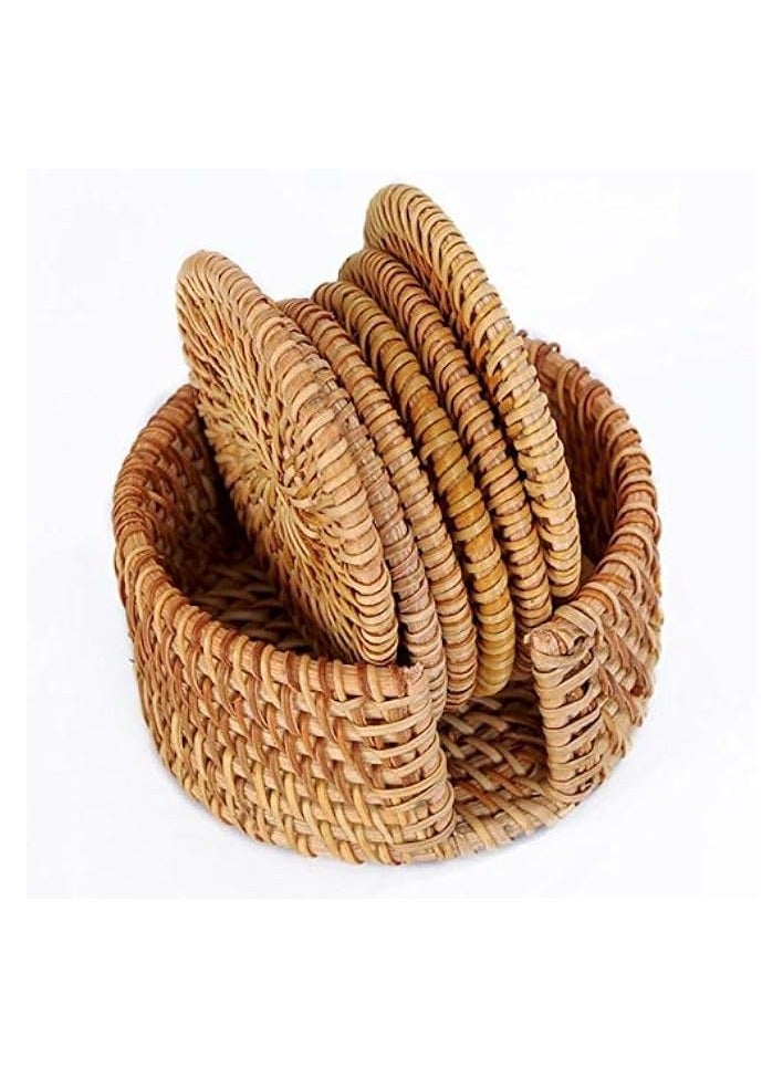 6pcs/lot Creative drink Coasters set for kungfu tea accessories round tableware Placemat Dish mat Rattan Weave cup mat pad