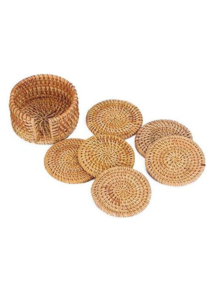 6pcs/lot Creative drink Coasters set for kungfu tea accessories round tableware Placemat Dish mat Rattan Weave cup mat pad