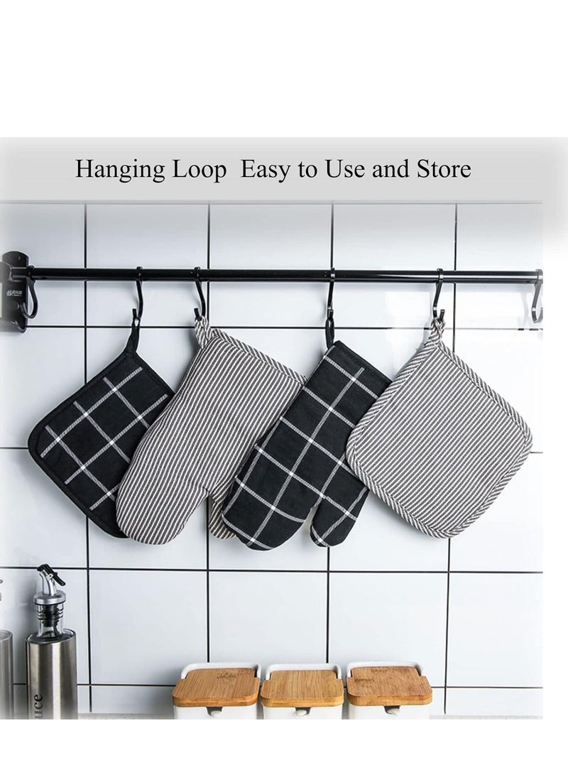 Microwave Glove Kit, 4-Pcs Kitchen Heat Resistant Oven Mitts and Pot Holders Set for Cooking/Baking/Grilling - Protect Your Hands with Comfort Durable Oven Gloves and Potholders