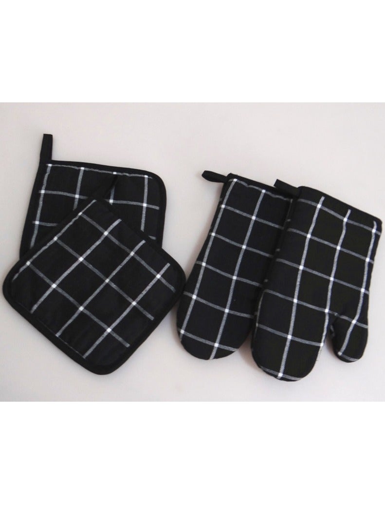 Microwave Glove Kit, 4-Pcs Kitchen Heat Resistant Oven Mitts and Pot Holders Set for Cooking/Baking/Grilling - Protect Your Hands with Comfort Durable Oven Gloves and Potholders